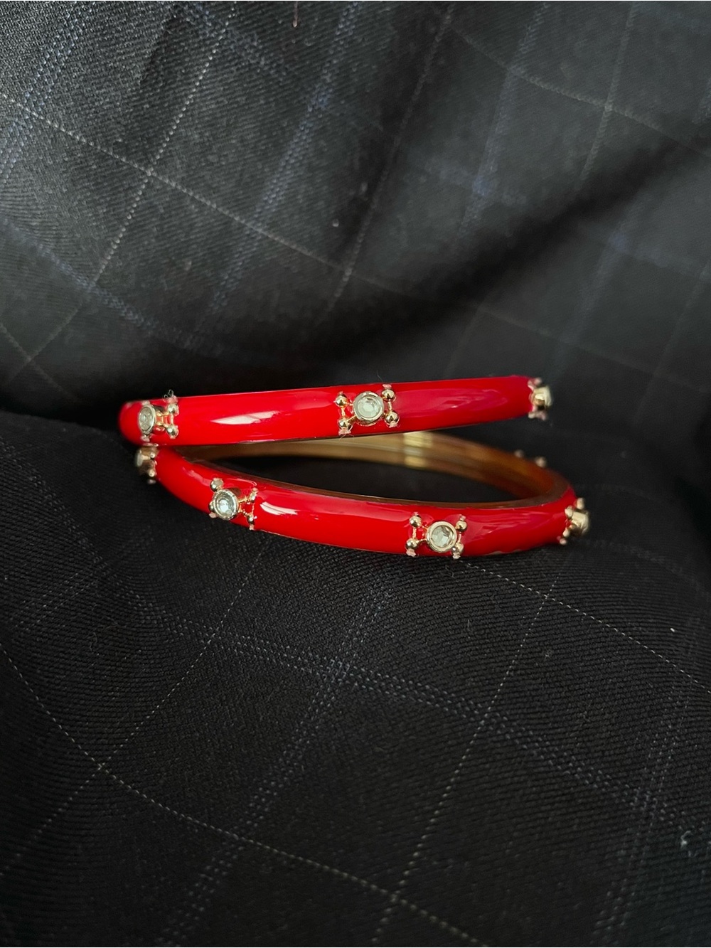 Red glass Crystal Accent Bangle Bracelet - Women Jewelry